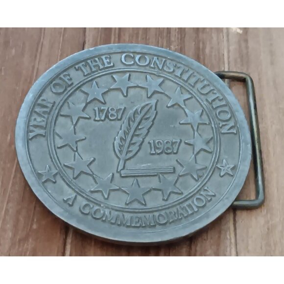 VTG Mens Belt Buckle Year of the Constitution 1787 - 1987 A Commemoration Pewter - Picture 2 of 5